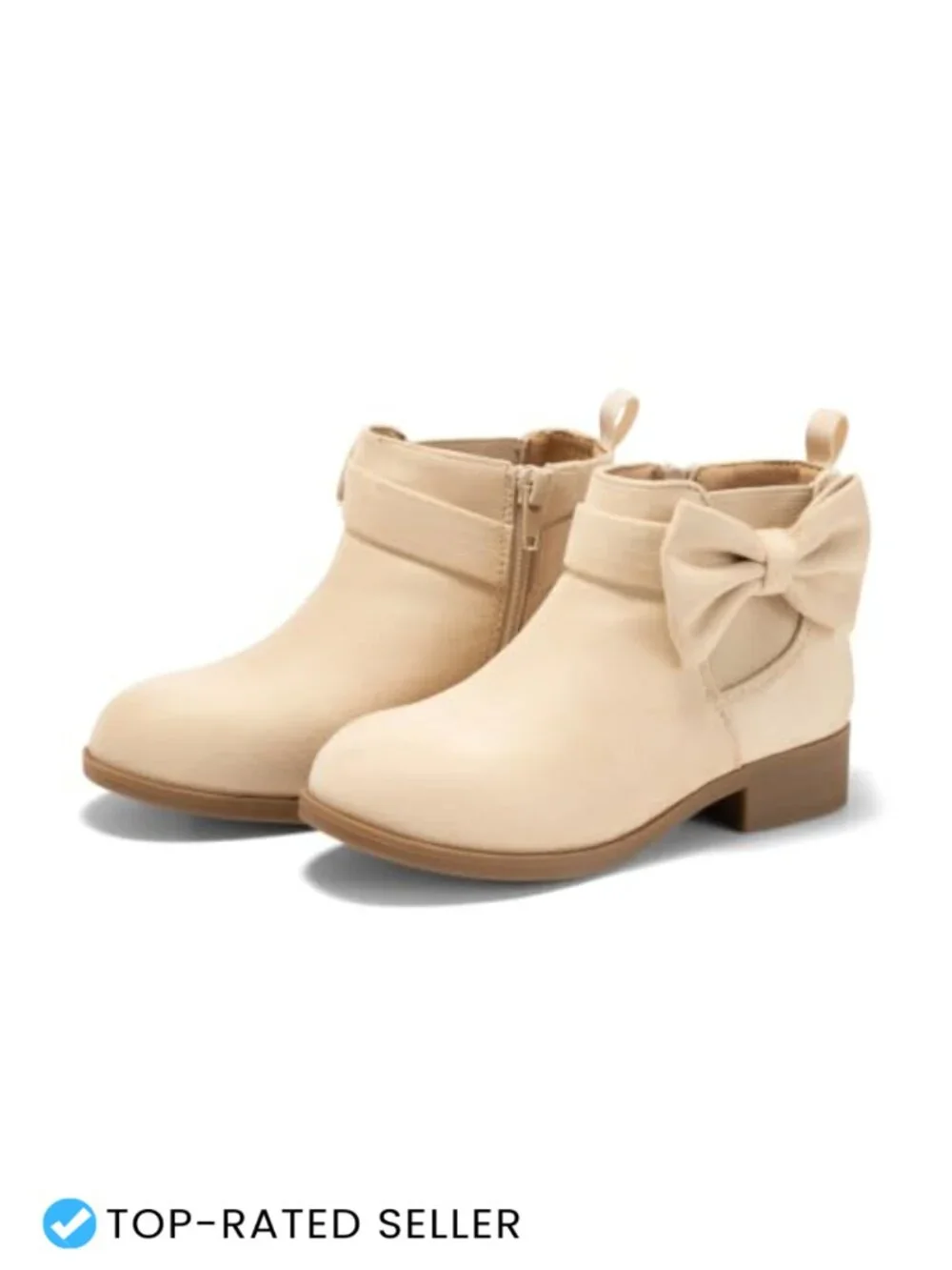 Girls Bow Ankle Boots Chunky Low Heel Chelsea Zipper Suede Booties